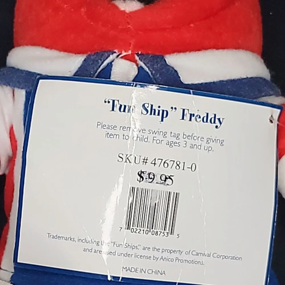 Vtg Fun Ship Freddy 12” Plush 2003 Carnival Cruise Lines Souvenir Stuffed Mascot